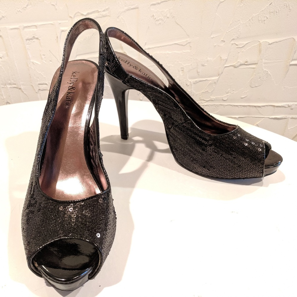 Kelly & Katie Black Sequin Platform Heel